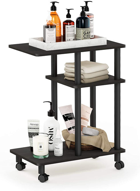 Furinno Turn-N-Tube U Shape Sofa Side Table with Casters, Espresso/Black