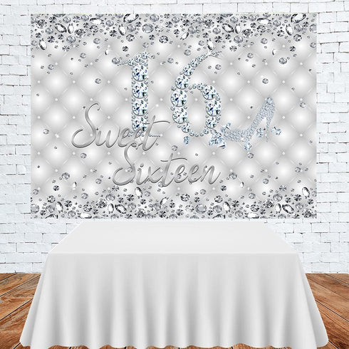 Lofaris Sweet 16 Birthday Party Backdrop Glitter Sliver High Heels Diamond Birthday Background Girls Sweet Sixteen Birthday Party Decorations Banner Photo Booth Props 7x5ft
