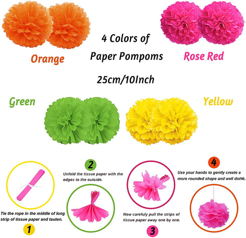 Recosis Fiesta Party Decorations, Multicoloured Tablecover Paper Fans Pompoms Paper Balloon Garlands Hanging Swirls Decorations for Fiesta Mexican Cinco De Mayo Taco Birthday Party Supplies