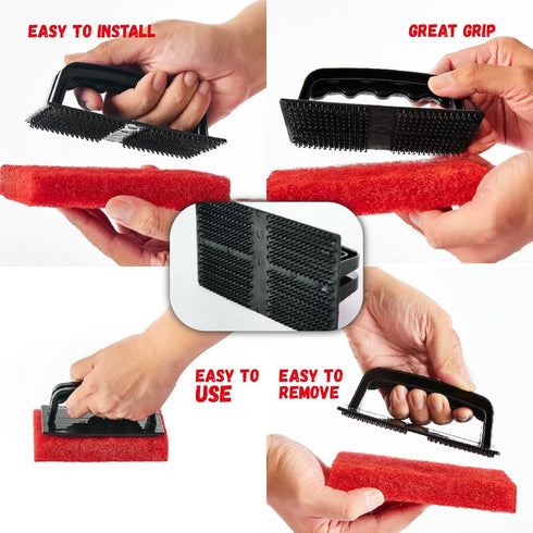 CALUVAR 11 Piece Griddle Cleaning kit Includes 10 Cleaning Pads and Sturdy Ergonomic Handle, Perfect for Easily Cleaning Your Blackstone griddles, Grills, cast Iron cookware, stoves, BBQ's and More