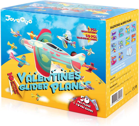 JOYGOGO 50 Pack Valentines Foam Airplanes and 50 Pack Valentine Cards for Kids, Valentines Gifts for Kids Classroom, Party Favors, Valentine Treats for School