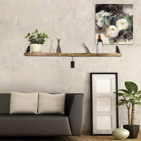 Iron 8 inch Shelf Brackets Flat Angle Curved Black Floating Industrial Shelves Support Brackets, Set of 2