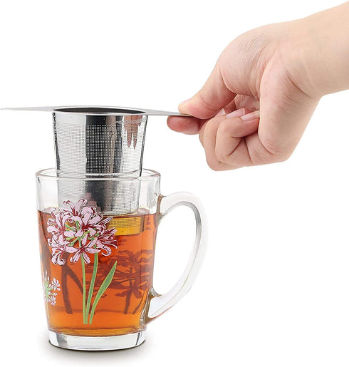 Yoassi Extra Fine 18/8 Stainless Steel Tea Infuser Mesh Strainer with Large Capacity & Perfect Size Double Handles for Hanging on Teapots, Mugs, Cups to Steep Loose Leaf Tea and Coffee (2 Pack)