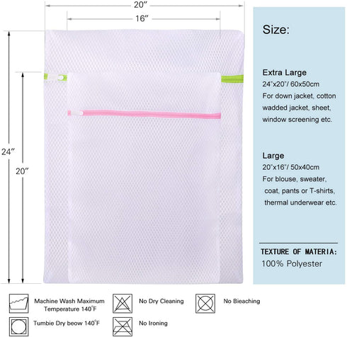 SPLF 4 Pack Extra Large Heavy Duty Mesh Laundry Bags, Durable Delicates Net Wash Bag for Bra Lingerie, Underwear, Socks, Sweaters and Garment, Travel Organization Washing Bag