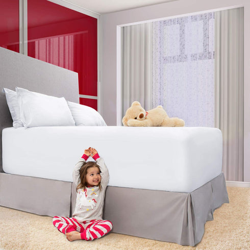 Mellanni White Bed Skirt King Size - Bed Frame and Box Spring Cover - 15-Inch Tailored Drop Pleated Dust Ruffle - Luxury Bedding - Easy Fit, Wrinkle, Fade, Stain Resistant - 1 Bedskirt (King, White)