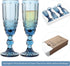 Champagne Glasses set of 4 Cheers Champagne Flutes 5 oz for Wedding Party Anniversary Christmas Vintage Pattern Embossed Premium Glass 150 ml (Blue)