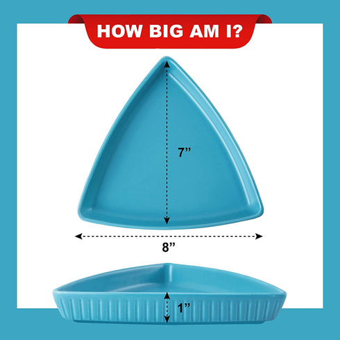 Bruntmor Porcelain 8" Triangle Plates Set Of 4 - Oven Safe Triangular Dish For Appetizer or Desserts Buffet Plates Restaurantware, Blue