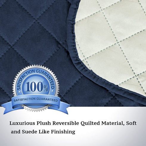 H.VERSAILTEX Reversible Chair Cover for Dogs Pet Water Repellent Sofa Cover Chair Slipcover 2" Thick Straps Slip-Resistant Chair Protector Soft Quilted Seat Width Up to 21"(75"x 65", Navy/Beige)