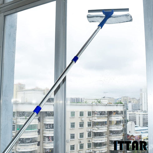 ITTAR Window Squeegee Cleaning Tools, 2 in 1 Window Washing Squeegee with Extension Pole 58'' Long Handle for Window Shower Glass Door Household Tool