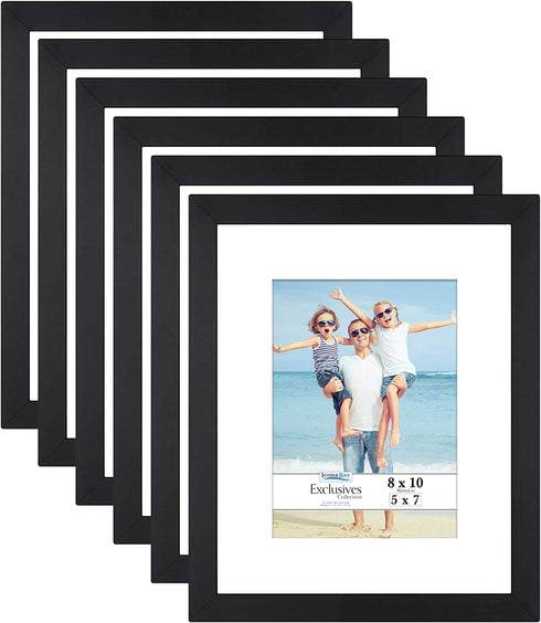 Icona Bay 8x10 Picture Frames w/ Mat for 5x7 (Black, 6 Pack), Sturdy Wood Composite Photo Frames, Sleek Design, Table Top or Wall Mount, Exclusives Collection