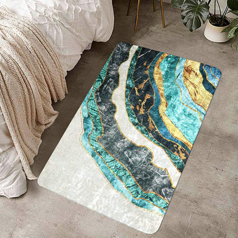LIVEBOX Modern Abstract Area Rug, 2x3ft Marble Gold and Turquoise Distressed Luxury Faux Wool Rug Plush Contemporary Accent Throw Rug Oriental Door Mat for Entryway Bedroom Living Room Laundry