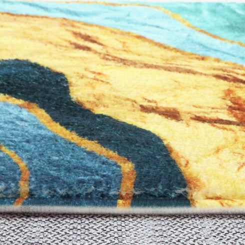 LIVEBOX Modern Abstract Area Rug, 2x3ft Marble Gold and Turquoise Distressed Luxury Faux Wool Rug Plush Contemporary Accent Throw Rug Oriental Door Mat for Entryway Bedroom Living Room Laundry
