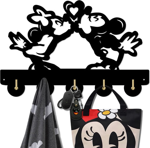 Mickey and Minnie's Love Theme Wall Decor Hooks Customize Household Door Decor Hooks Multi-Function Wall Coat Bags Clothes Hook Keys Holder