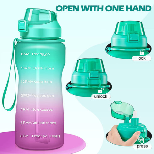 4AMinLA Motivational Water Bottle 64/100oz Half Gallon Jug with Straw and Time Marker Large Capacity Leakproof BPA Free Fitness Sports Water Bottle