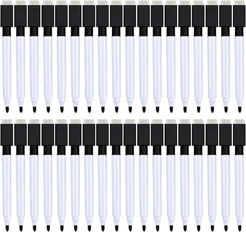 Boao Magnetic Dry Erase Markers Whiteboard Erase Marker with Erasers Cap for School and Office, Black (24 Pieces)