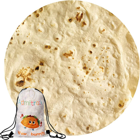 Admitrack Tortilla Wrap Blanket,Burritos Round Wrap Blanket,Tortilla Throw Blanket,Funny Realistic Food Round Blanket,Novelty Burritos Throw Blanket for Adults&Kids