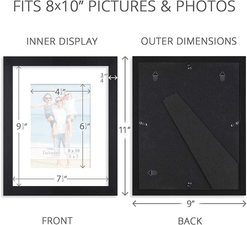 Icona Bay 8x10 Picture Frames w/ Mat for 5x7 (Black, 6 Pack), Sturdy Wood Composite Photo Frames, Sleek Design, Table Top or Wall Mount, Exclusives Collection