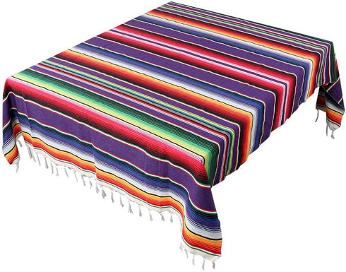 OurWarm Mexican Serape Tablecloth Fringe Cotton Mexican Blanket, Handwoven Fiesta Tablecloth for Mexican Party Cinco de Mayo Decorations, 84 x 59 Inch
