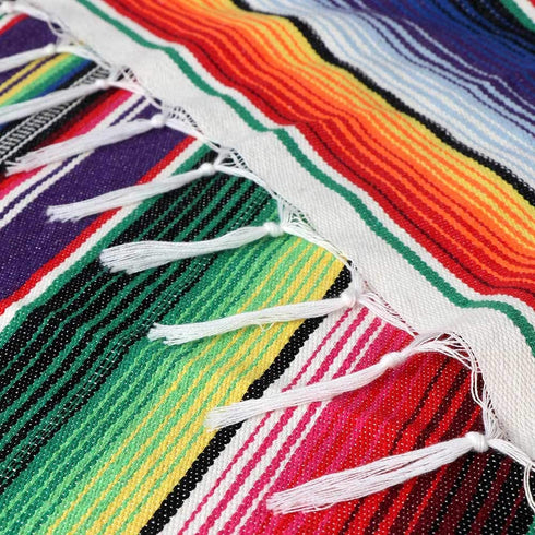 OurWarm Mexican Serape Tablecloth Fringe Cotton Mexican Blanket, Handwoven Fiesta Tablecloth for Mexican Party Cinco de Mayo Decorations, 84 x 59 Inch