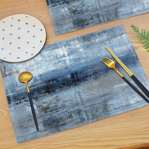 Blue and Grey Placemats Set of 4 Modern Abstract Art Placemats Heat Resistant Non-Slip Artwork Dining Placemats Washable Table Mats for Home Kitchen (Blue and Grey, 18"X12")