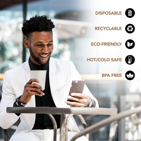 12 Oz. Disposable Paper Coffee Cups, 100-Pack Premium Cafe Coffee Cups - Grab 'n Go Hot Cups, Travel Cup for Home, Office, Cafe, Restaurant (100 Cups ONLY)