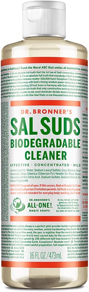 Dr. Bronner's - Sal Suds Biodegradable Cleaner (16 Ounce) - All-Purpose Cleaner, Pine Cleaner for Floors, Laundry and Dishes, Concentrated, Cuts Grease and Dirt, Powerful Cleaner, Gentle on Skin