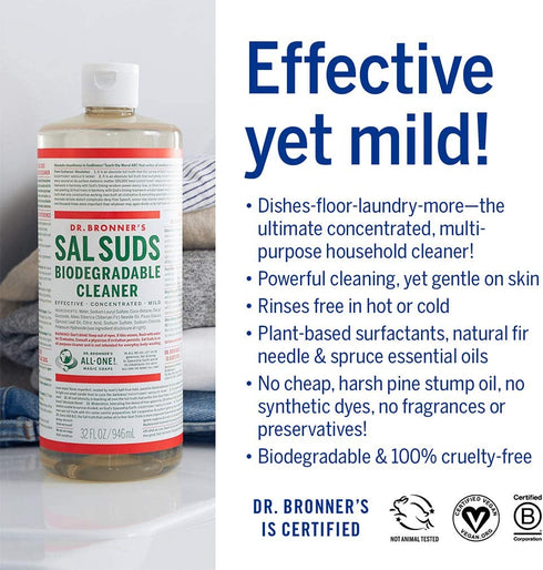 Dr. Bronner's - Sal Suds Biodegradable Cleaner (16 Ounce) - All-Purpose Cleaner, Pine Cleaner for Floors, Laundry and Dishes, Concentrated, Cuts Grease and Dirt, Powerful Cleaner, Gentle on Skin