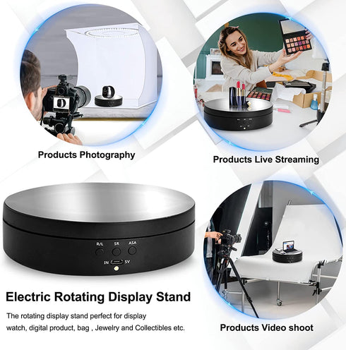 Foleto Turntable Display Stand,360 Degree Motorized Rotating Display Stand for Photography Products and Shows, Max Load 6.6Lb Video Shooting Props (Black 5.4?)