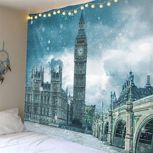 London Wall Decor,Tapestry for Bathroom Room Decor Wall Hanging for Bedroom Wall Art for Living,Big Ben and Westminster Bridge A Cold Snowy Winter Day London United Kingd,/(59"X39")