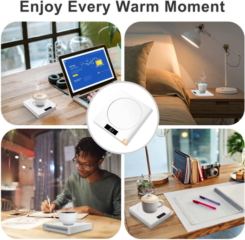 Mug Warmer 5 Temperature Settings Timing Reminder | Portable Beverage Warmer USB Coffee Mug Warmer with Auto Shut Off Function Coffee Cup Warmer for Desk White