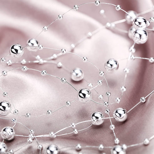 157 Feet 24 Strings Pearl String for Floating Candles Highlight Faux Pearl for Vase Filler for Wedding Dinning Table Party Home Centerpieces (Silver)