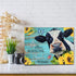Qute Cow Flower Picture Canvas Print Motivational Quotes Wall Decor Art Sunflowers Animal on Green Wood Board Painting Modern Artwork for Bathroom Living Room Office Decoration, Framed 1 pcs 12x16