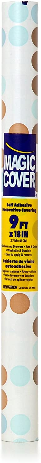 Magic Cover Premium Adhesive Vinyl Contact Shelf Liner and Drawer Liner, 18"x9', Polka Blue