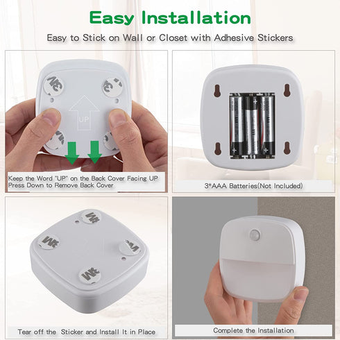HOOJIN Motion Sensor Night Light,Stick Anywhere with No Tools, Battery Operated Lights, LED Night Lights, Perfect for Staircase Hallway Bathroom Bedroom Nursery Kitchen Cabinet,Warm White(4 Pack)