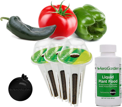 AeroGarden Jumbo Veggies Seed Pod Kit - Mega Cherry Tomato, Poblano Pepper, and Sweet Bell Pepper Seed Pods for Tall Gardens