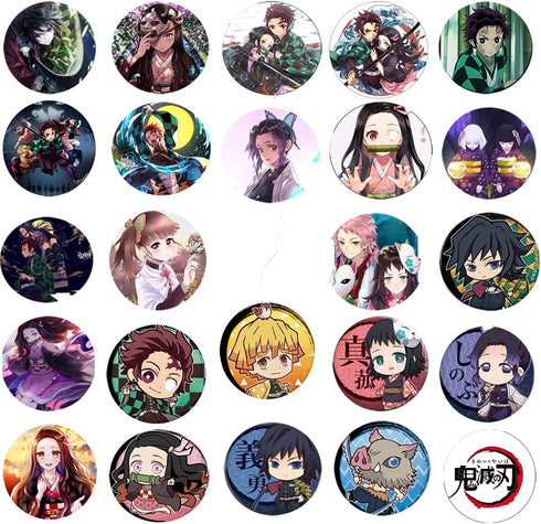 Demon Slayer Kimetsu no Yaiba Button Pins Gift Set - 24 Pack Demon Slayer Button Pins Cosplay Characters (2.36" in Diameter)