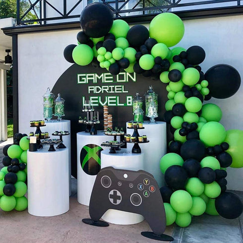 Video Game Balloon Garland & Arch Kit, 108Pcs Black Green Latex Balloons, 12inch 18inch Giant Balloons 16Ft Balloon Strip for Gaming Party Gamer Fan Birthday Decorations