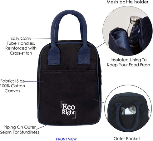 Insulated Lunch Bag for Men, Canvas Lunch Box for Women & Kids