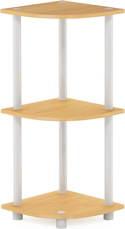 Furinno Turn-N-Tube 3-Tier Corner Display Rack Multipurpose Shelving Unit, Beech/White, Model:12077BE/WH
