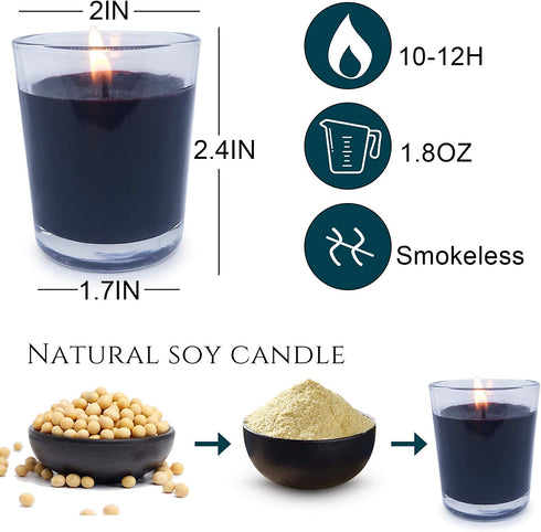 Votive Candles in Small Glass 12 Packs Unscented Black Soy Wax Candles for Dinner Wedding Halloween Holiday