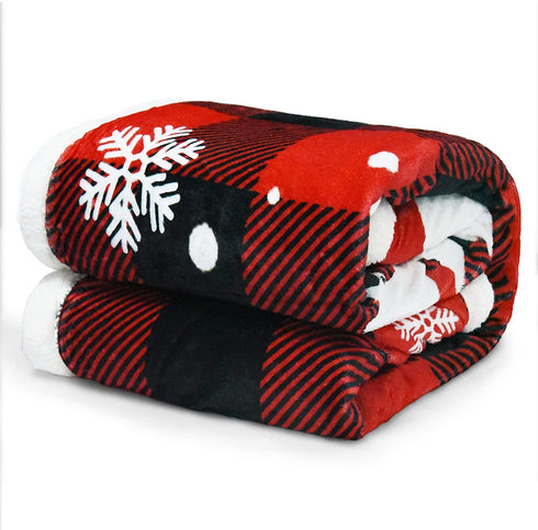 Christmas Blanket, Checkered Sherpa Blanket Thick Warm Plush Throw Blanket Fuzzy Buffalo Plaid Flannel Fleece Blanket for Bed/Couch/Sofa, 50x60 in