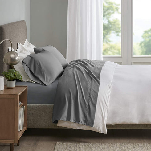 Sleep Philosophy Smart Cool Microfiber Moisture-Wicking Breathable Hypoallergenic 3 Piece Cooling Sheet Set, Twin Size, Grey