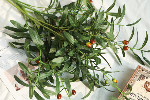 Miracliy 6 PCS Artificial Olive Stems with Fruit Real Touch Artificial Olive Branches Greenery Stems for Vase Home Indoor Outdoor Balcony Decoration
