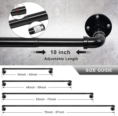 SOUMNS Industrial Curtain Rods, Rustic Pipe Curtain Rods for Windows 32 to 45 inch, 1 Inch Diameter Adjustable Telescoping Wrap Around Curtain Rod Set for Wall and Ceiling, Indoor&Outdoor, Black