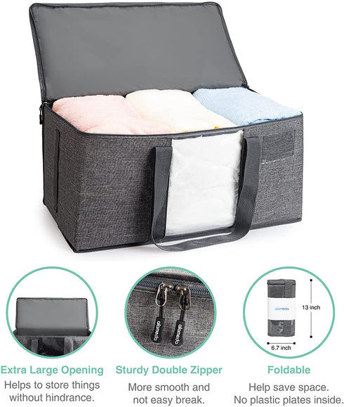 Alameda Large Capacity Storage Tote Bags Clothes Organizer for Clothing, Blanket, Bedding, Moving Supplies, Heavy Duty Moving Bag with Strong Handles, Sturdy Zippers, Clear Window and Oversized Opening (Grey, 1 Pack)