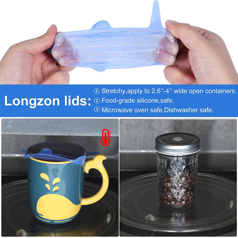 24 Pieces Silicone Stretch Can Lids Reusable Expandable Jar Lid Soda Beer Cans Round Elastic Container Lids Food Storage Covers for Mug Cup Small Bowl Fruits Vegetables Storage