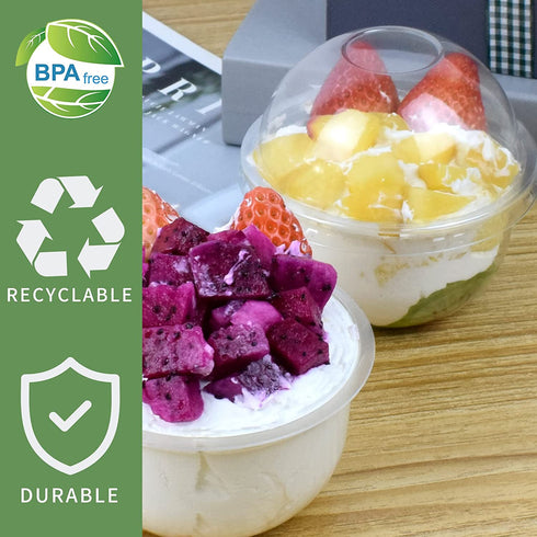 9oz Disposable Plastic Cups with Dome Lids (No Hole),50 pack Dessert Cups for Plastic Fruit, Ice Cream Cake and Mini Snack Bowls€¦