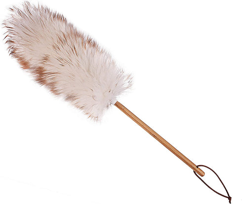DSV Standard Lambswool Duster with Bamboo Handle, 24 Wool Duster with Leather Hang Strap for Storage, Perfect for Cleaning Ceiling Fans, Window Blinds, Computer Screens & Keyboards, Bookshelves