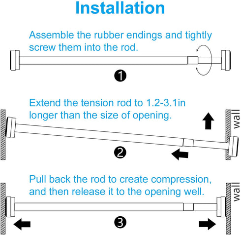 TEECK Shower Curtain Rod, 26-39 Inch Adjustable Tension Spring, Shower Rod, Premium Stainless Steel, Anti-Slip, No Drilling, No Rust, Never Collapse, for Bathroom, Black, Easy to use
