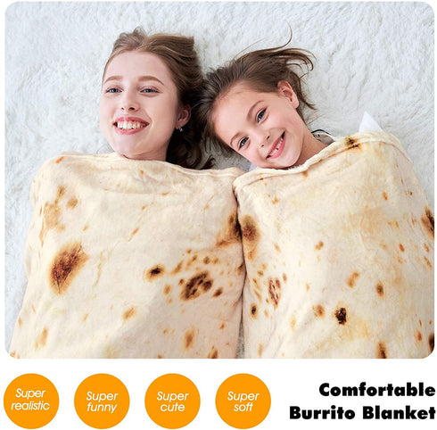 CASOFU Burritos Blanket, Double Sided Giant Flour Tortilla Throw Blanket, Novelty Tortilla Blanket for Your Family, 285 GSM Soft and Comfortable Flannel Taco Blanket for Adults. (Beige, 71 inches)